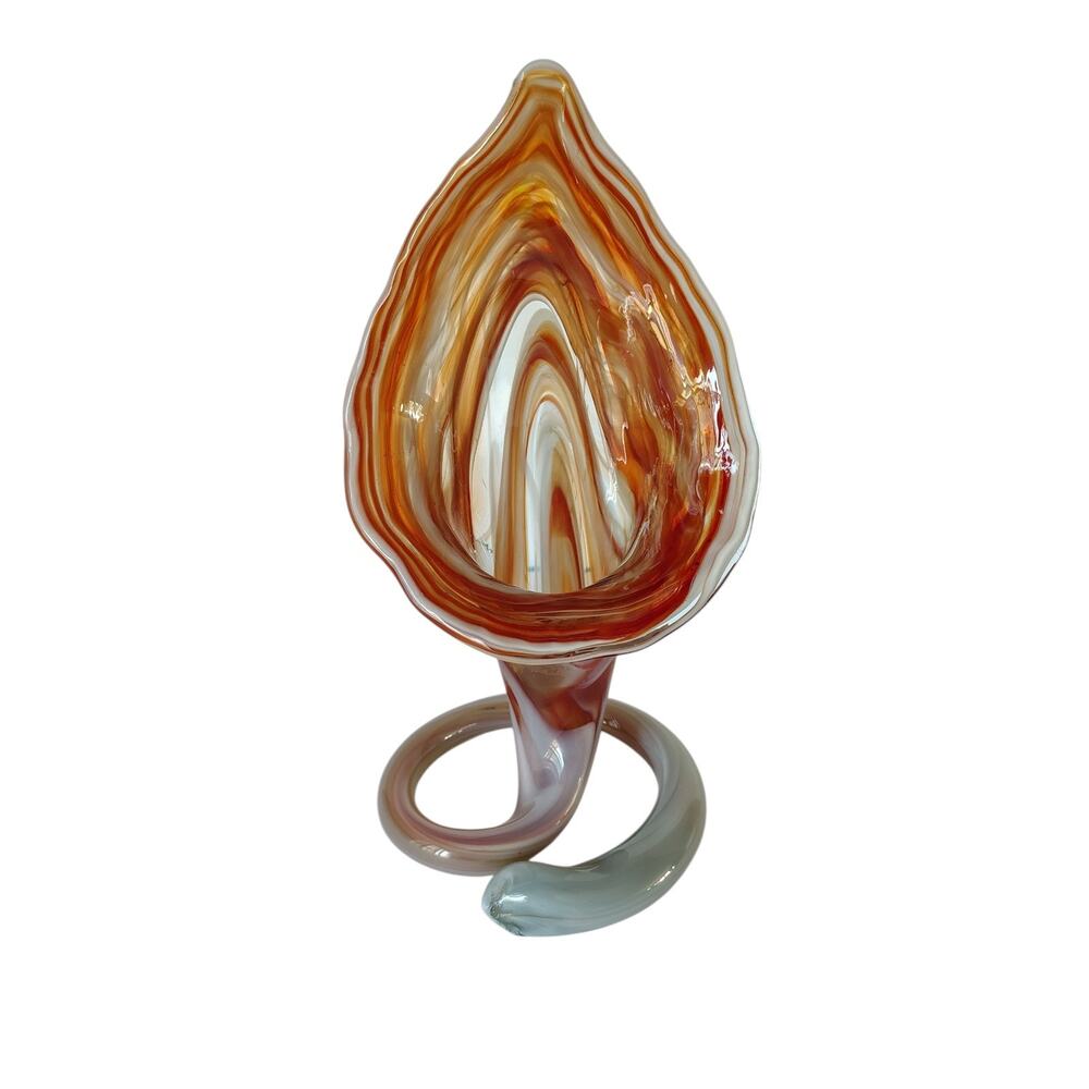 Spiro Jack in the Pulpit Trumpet Vase Calla Lily Vintage MCM Orange Coil Swirl